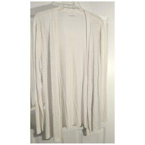 Calvin Klein Silver Beaded White Women's Open Cardigan Blouse Long Sleeve Sz L